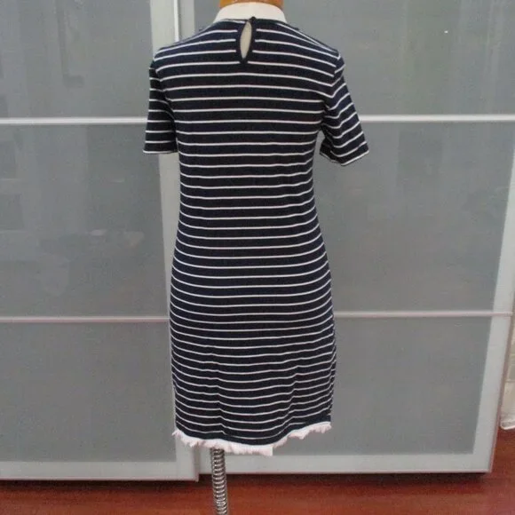 Beach Lunch Lounge Nautical Stripe Short Sleeve Shift Dress - Picture 4 of 6